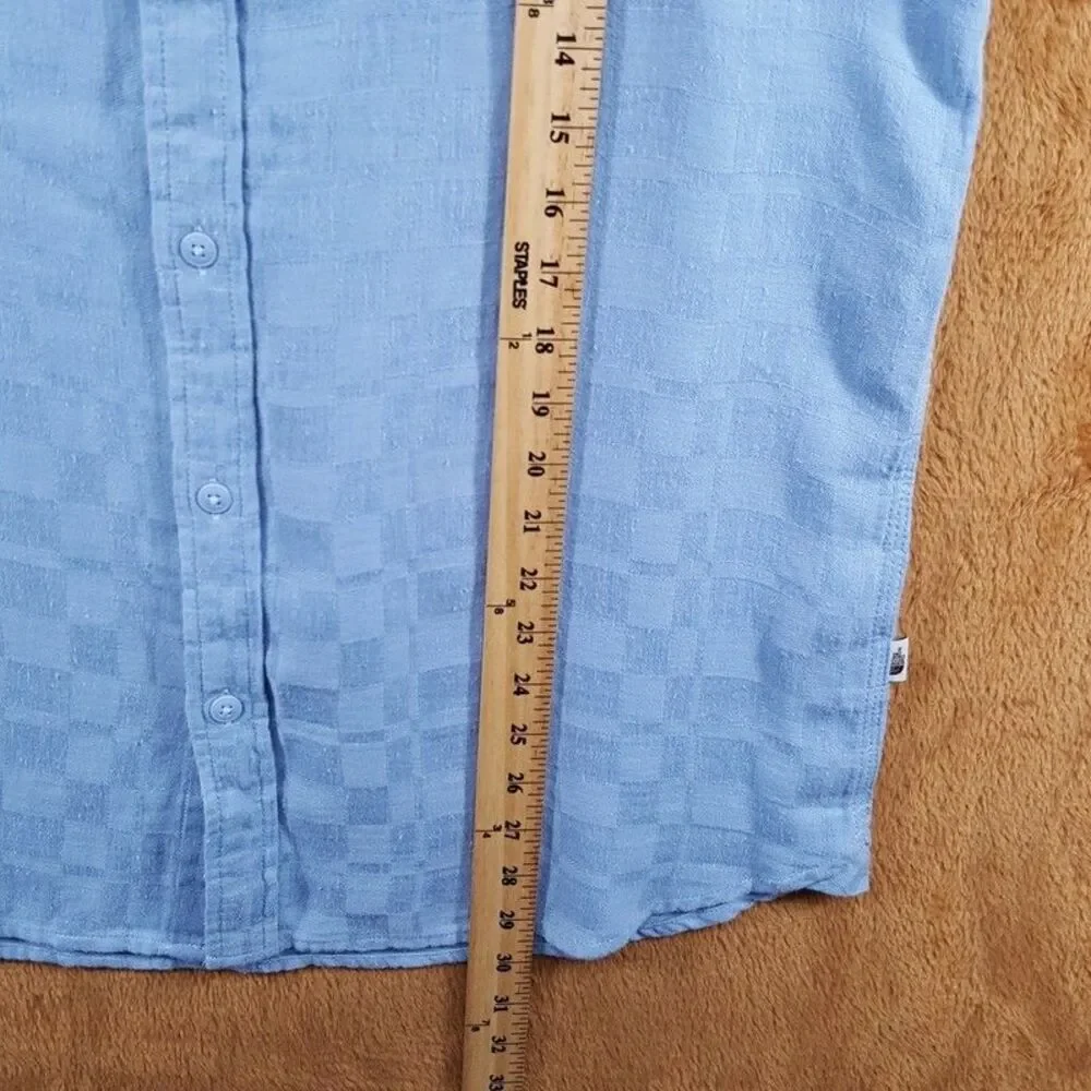 THE NORTH FACE Shirt Mens Medium Blue Button Up Cotton Hemp LOGHILL JACQUARD